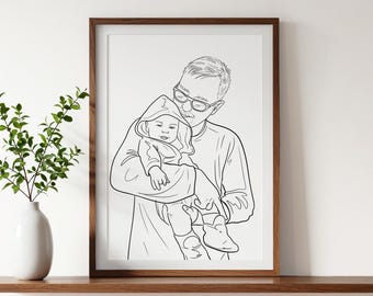Custom Family Line Art Portrait, First Father's Day Gift (Digital Artwork)