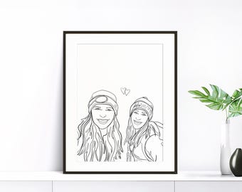 Custom Illustration, Birthday Gift for Best Friend, Custom Portrait, Personalized Gift for Sister, Drawing from Photo, Friendship Gift