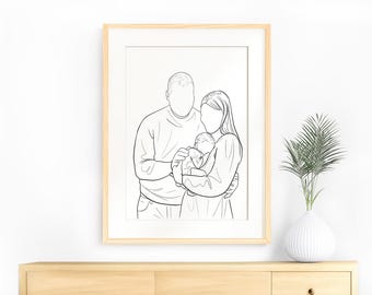 Custom Family Line Art Portrait, Personalized Christmas Gift (Digital Artwork)