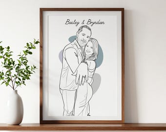 Custom Couple Line Art Portrait: Personalized Engagement Gift (Digital File)