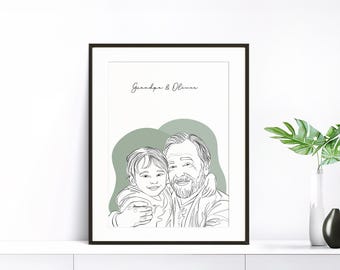 Custom Line Art Portrait, First Grandpa Gift, Grandpa And Kid Portrait, Personalized Line Drawing From Photo, Christmas Gift For Grandpa