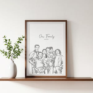 Ritratto di famiglia al completo, disegno di famiglia, disegno personalizzato, regalo personalizzato per la famiglia, regalo di Natale, disegno da foto