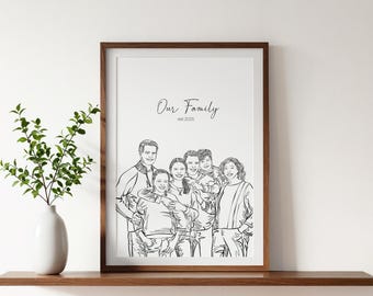 Custom Family Line Art Portrait: Personalized Drawing from Photo (Digital File)