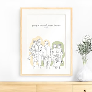 Family Line Art, Custom Portrait from Photo, Digital Print, Add Loved One to Photo, Memorial Gift, Grandparents Gift, Personalized Drawing