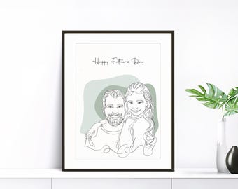 Custom Family Portrait, One Line Art, Personalized Father's Day Gift (Digital Artwork)