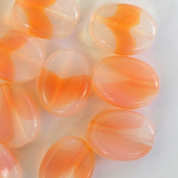 Vintage Orange Opalite Milky White Givre Flat Oval Wavy Twist Glass Beads - Lot of 7 - VB1612