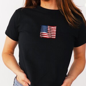 US Flag baby tee, Patriotic Shirts, Independence Day Shirt, Vintage USA Flag 1776, American Flag crop top, Vintage USA Flag crewneck Shirt,