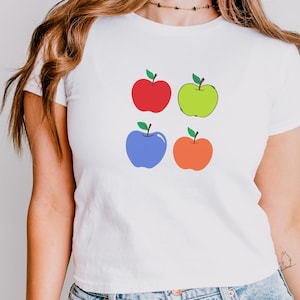 Cute Apple Baby Tee, Teacher&#39;s Baby Tee, y2k Baby Tee, Cute Baby Tee, Womens Graphic Baby Tee,90s Baby Tee Shirt 2000s Fitted Tshirt,vintage