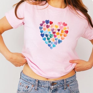 Cute Heart baby tee, Cute Baby Tee, Women Baby Tee, Womens Graphic Baby Tee, 90s Baby Tee Shirt 2000s Graphic Fitted Tshirt, heart crop top