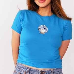 Shell baby tee, y2k Baby Tee, Womens Graphic Baby Tee,90s Baby Tee Shirt 2000s Fitted Tshirt,retro vintage crop top,coastal grandma cute tee