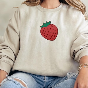 Embroidered Strawberry Sweatshirt: Cozy Fruit Crewneck