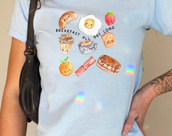 Breakfast scrapbook y2k baby tee, Breakfast all day y2k shirt, Coastal grandma aesthetic tshirt, Soft girl era t shirt, gift for teens, top