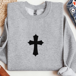 Y2k Cross Embroidered Sweatshirt, Christian Embroidery Crewneck, God Is Good Shirt, Jesus Faith Clothing, Religious Family Sweater Gifts
