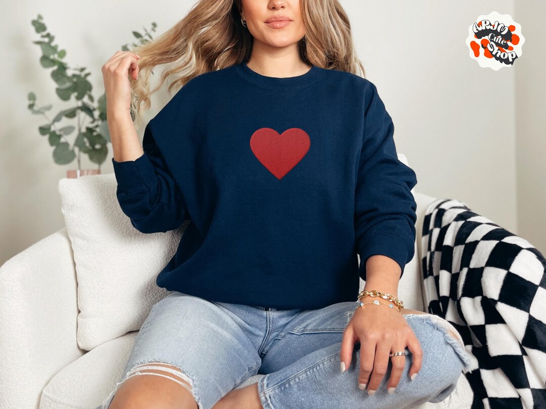 Heart Embroidered Sweatshirt,red Heart Embroidered Sweater