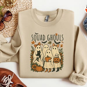 Squad Ghouls Sweatshirt, Womens Halloween Shirt, Halloween Party Shirt, Cute Halloween Gift, Cute Ghosts Sweater,Spooky Season,Ghost Pumpkin