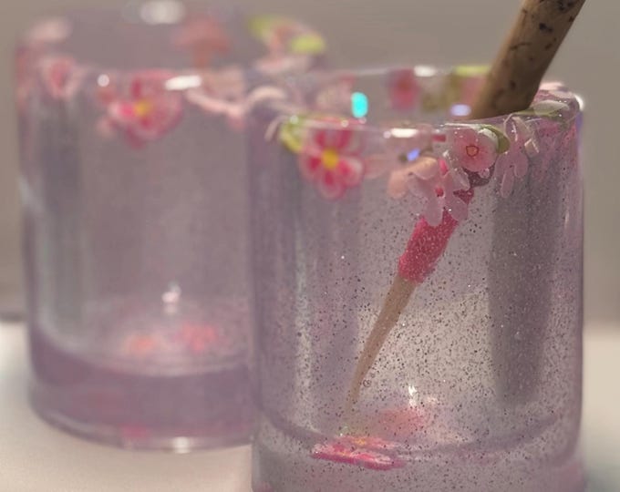 Pink Blossoms Shot Glass / Reed Soaker Jar