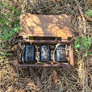 A07. Grenade Launcher Casing Shot Glasses: Set of 3 War Souvenir Cups (Brown box)