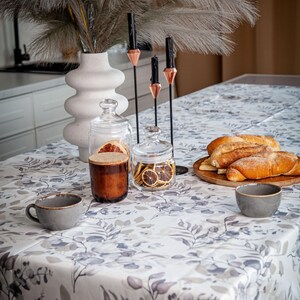 Eucalyptus Branch Tablecloth - Gray on Cream, Water-Repellent, 65 Cotton, 35 Polyester