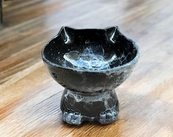 Handmade Ceramic Cat Food and Water Bowl With Paw and Ear Figures | 12x14x7 cm