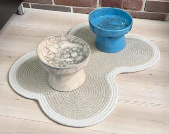 Handmade Bone Pattern Pet Bowl Cotton Rope Placemat, Dog food&water dishes natural jute placement