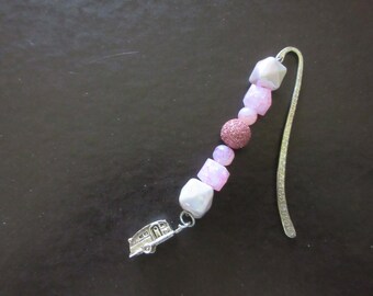 Beaded bookmark, camper, pink,camping, glamping, reading, books