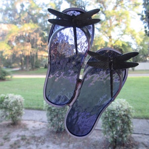 Purple Dragonfly Stained Glass Flip Flop Sun Catcher insect fly glass decor