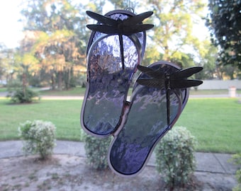 Purple Dragonfly Stained Glass Flip Flop Sun Catcher insect fly glass decor