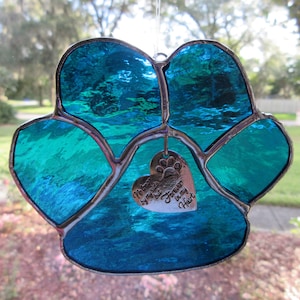 Remembrance Paw Silver Forever Heart Sun Catcher, Rainbow Bridge, puppy paw, remembrance, pet, animal, pet loss, pet loss gift image 1