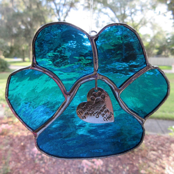 Remembrance Paw Silver Forever Heart Sun Catcher, Rainbow Bridge,  puppy paw, remembrance,  pet, animal, pet loss, pet loss gift