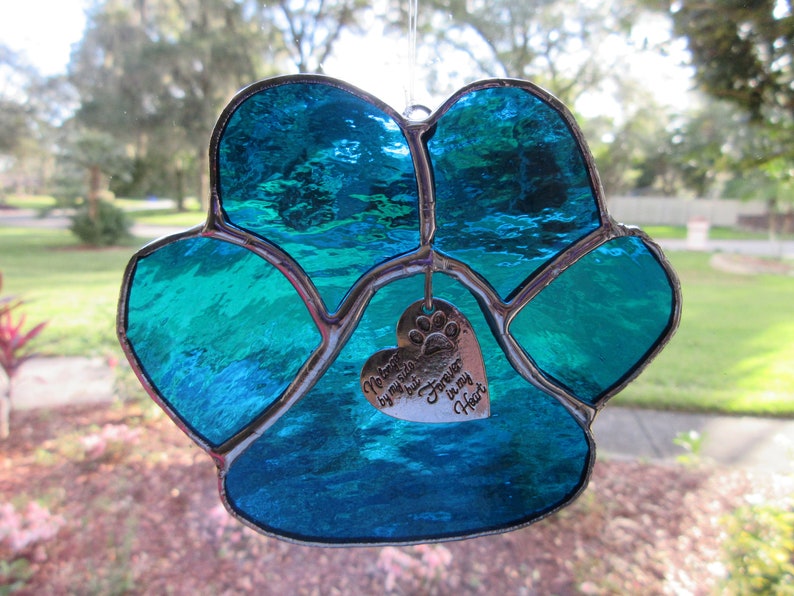 Remembrance Paw Silver Forever Heart Sun Catcher, Rainbow Bridge, puppy paw, remembrance, pet, animal, pet loss, pet loss gift image 1