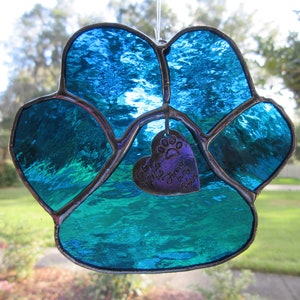 Remembrance Paw Silver Forever Heart Sun Catcher, Rainbow Bridge, puppy paw, remembrance, pet, animal, pet loss, pet loss gift image 2