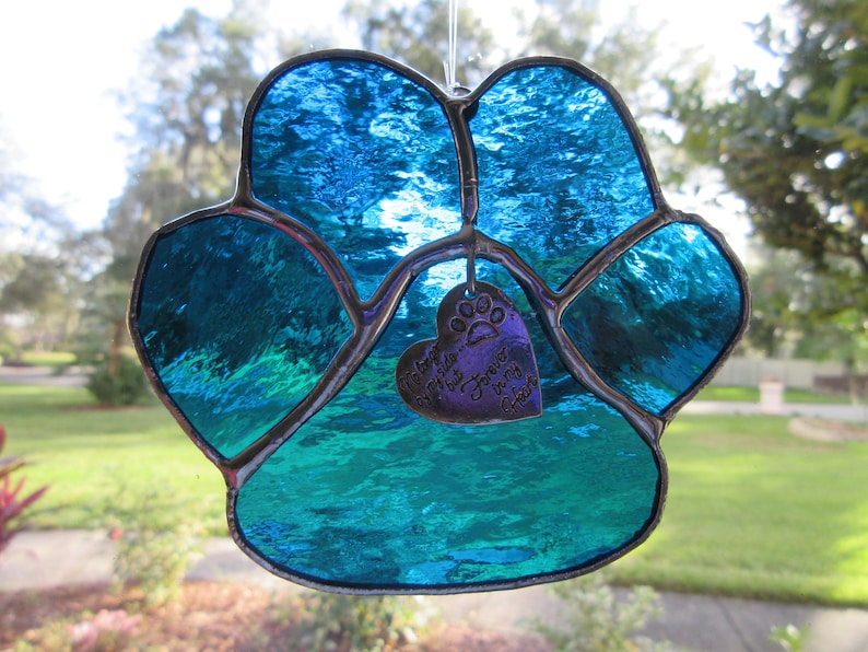 Remembrance Paw Silver Forever Heart Sun Catcher, Rainbow Bridge, puppy paw, remembrance, pet, animal, pet loss, pet loss gift image 2