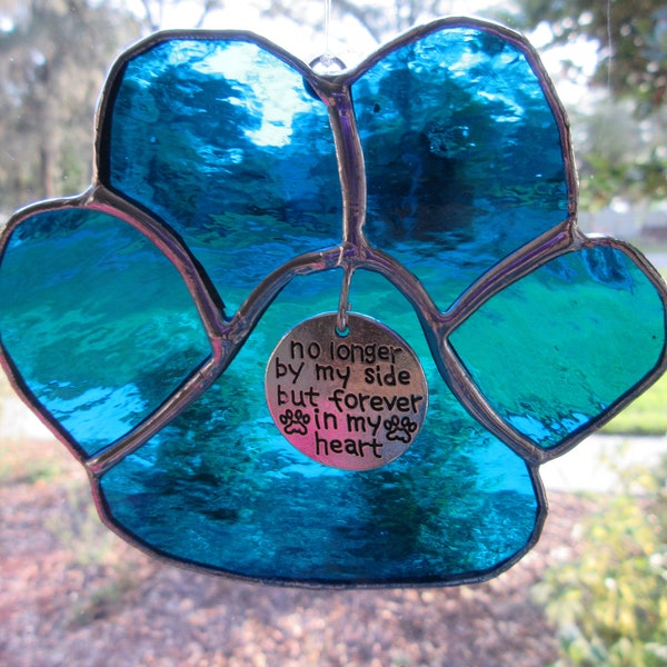 Remembrance Paw Silver Forever Round Sun Catcher, Rainbow Bridge, puppy paw, remembrance, pet, animal, pet loss, pet loss gift