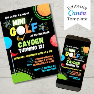 Editable Mini Golf Invitation Template, Mini Golf Birthday Party, Putt Putt Birthday Party, Kids Birthday Invitation, Instant Download