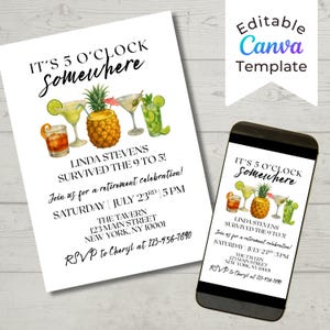 It’s 5 O’Clock Somewhere Retirement Invitation Template, Retirement Party Invite, Tropical Happy Hour, Editable Printable Instant Download