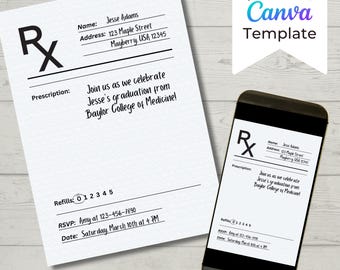 Editable Medical Graduation Invitation Template, Pharmacist Graduation, Nurse Graduation, Doctor Graduation, Prescription Invitation, Rx