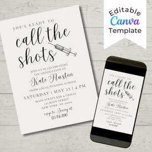 Editable Nurse Graduation Party Invitation, She&#39;s Ready to Call the Shots, Medical School Graduation Invitation, Nursing School Graduation