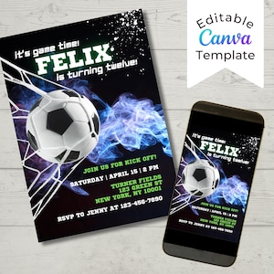 Editable Soccer Birthday Party Invitation, Boys Birthday Party Invitation, Game Time Invite, Kick It Invite, Football Birthday Invitation