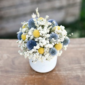 Billy balls and echinops floral pot, Mother's Day flowers, small floral arrangement, spring dried flowers, small centerpiece image 1