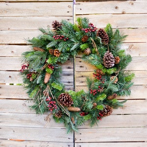 Faux Pinecone Berry Wreath: 28" Outdoor Holiday Farmhouse Decor