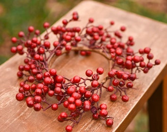 Berry candle ring, holiday table centerpiece, small candle ring, Christmas candle ring, holiday candle ring