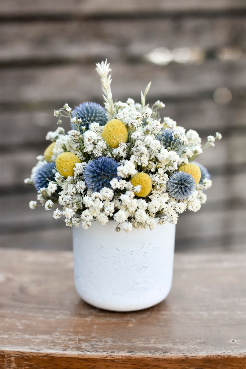 Billy balls and echinops floral pot, Mother's Day flowers, small floral arrangement, spring dried flowers, small centerpiece image 5