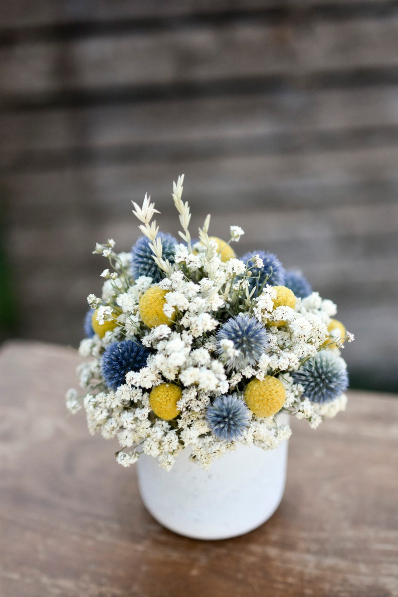 Billy balls and echinops floral pot, Mother's Day flowers, small floral arrangement, spring dried flowers, small centerpiece image 8