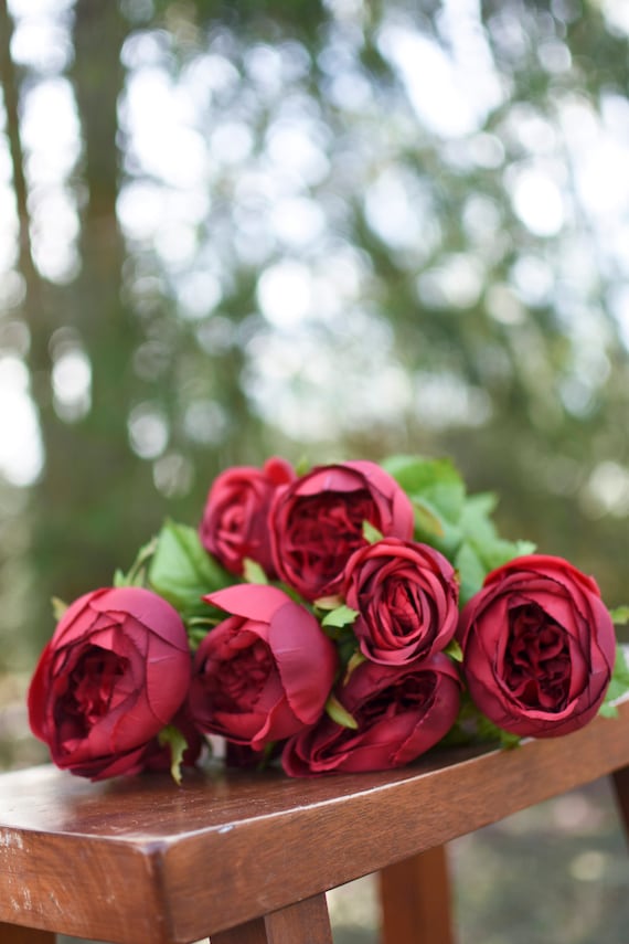 Rose de chou de soie rouge grenat roses permanentes fleurs - Etsy France