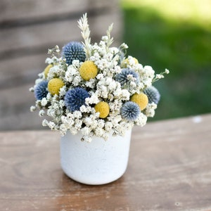 Billy balls and echinops floral pot, Mother's Day flowers, small floral arrangement, spring dried flowers, small centerpiece image 2