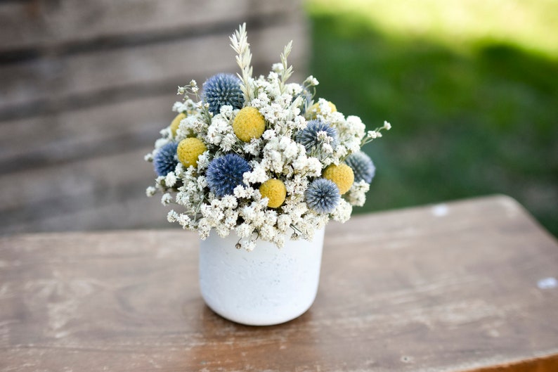 Billy balls and echinops floral pot, Mother's Day flowers, small floral arrangement, spring dried flowers, small centerpiece image 2