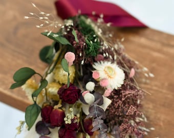 Dried Flower Bouquet: Burgundy Roses, Eucalyptus, Winter Floral Gift