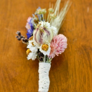 Spring wildflower boutonniere, spring boutonniere, lavender boutonniere, spring wedding, summer wedding, summer bouutonniere, wildflowers image 3