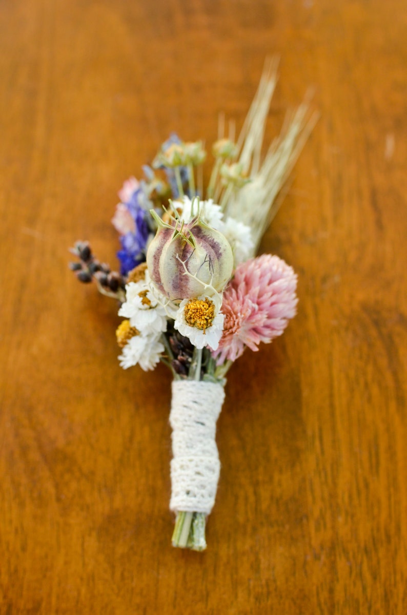 Spring wildflower boutonniere, spring boutonniere, lavender boutonniere, spring wedding, summer wedding, summer bouutonniere, wildflowers image 3