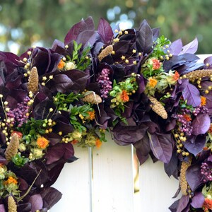 Large Purple Salal Wreath, fall wreath, preserved wreath, purple wreath, large wreath, large purple wreath, purple and orange wreath